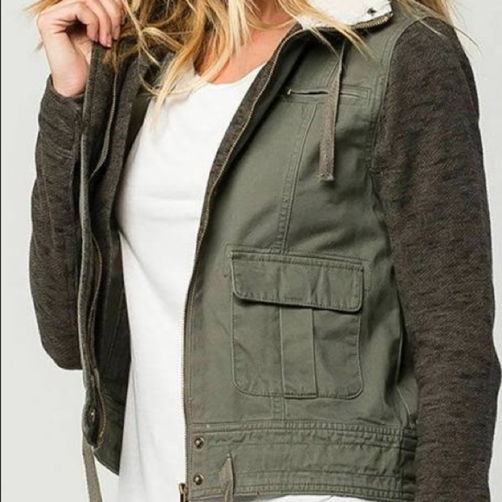 Full Tilt Army Green Jacket Knit Sleeves Size S